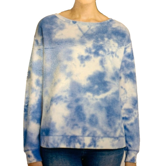 Splendid Womens Blue Tie Dye Crewneck Pullover Waffle Shirt Lounge Cozy Boho LRG - Picture 1 of 10
